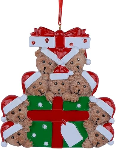 Adorno navideño de familia de 9 osos Adorno personalizado de familia de osos 2023 Caja única de adornos de Navidad Regalos para niños, nietos,