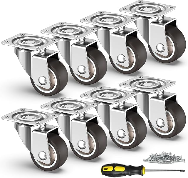 HOLKIE Roues à roulettes 1.5 de pouce, Roulettes de meubles lourds Ensemble de 8, Roulettes en caoutchouc Pas de bruit, roulement à billes Roues à roulettes pour la fixation de meubles 200 LBS pour 4,Fait pour bureau, Stand de nuit, Raquette de chaussures