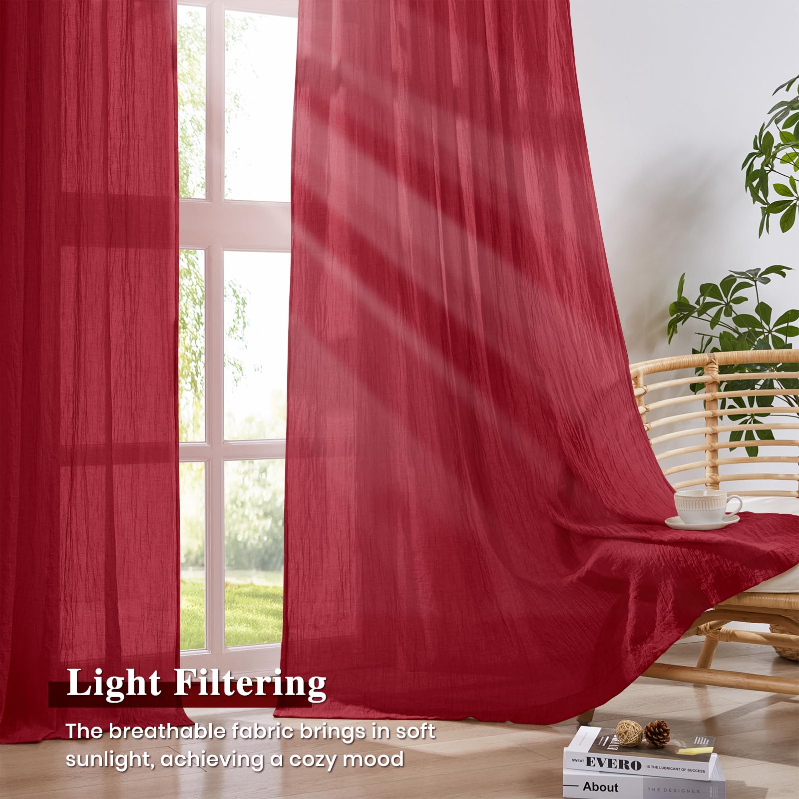 Melodieux Lot de 2 Panneaux de Rideaux de Noël en Coton de 243,8 cm de Long, Rideaux Transparents plissés pincés pour Portes coulissantes, terrasse, filtrant la lumière, pour Salon, 101,6 x 243,8 cm