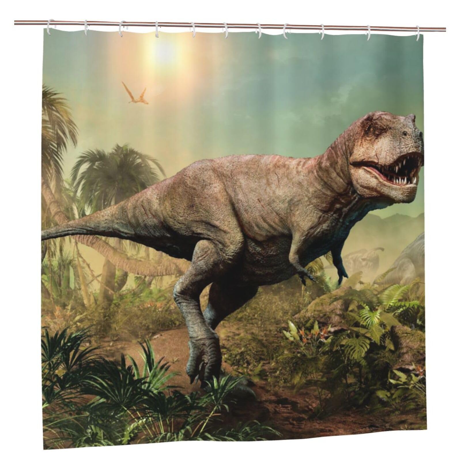 Oudrspo Dinosaur Sunny Unique Designer Artwork Shower Curtain 72x72 Inch - Polyester Bathroom Decor with Metal Grommets