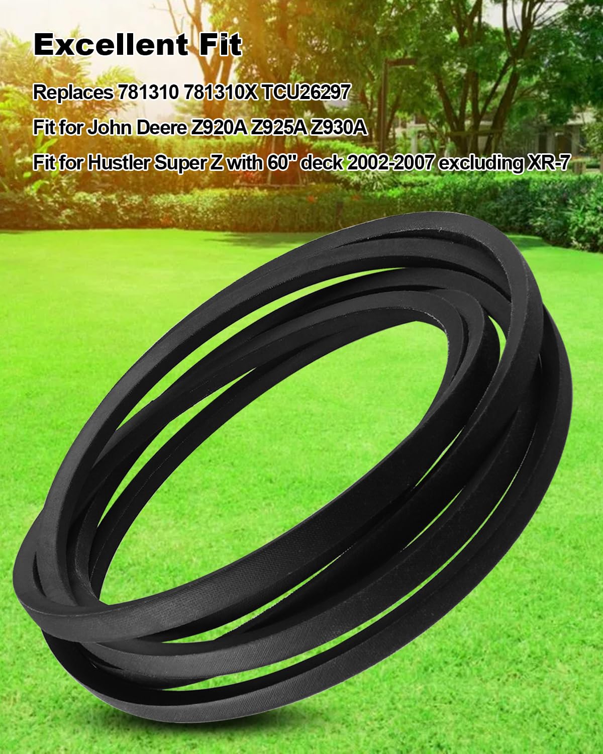 Correa de cubierta de 60 pulgadas para cortacésped John Deere Z920A Z925A Z930A Z950A Z960A Hustler Super Z Series, correa trapezoidal de 5/8 pulgadas x 180 pulgadas, repuesto TCU26297 781310