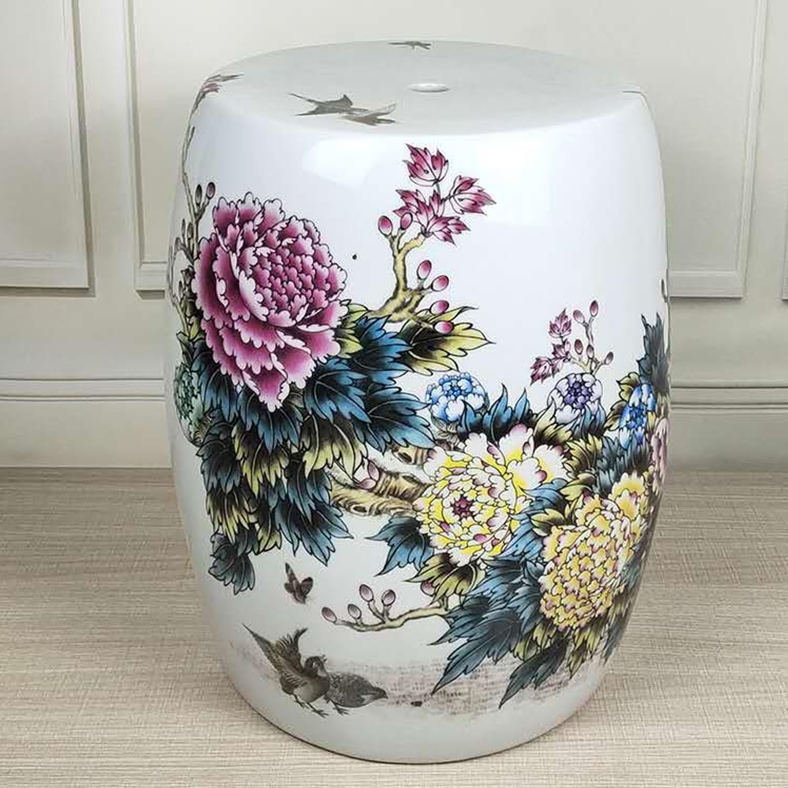 Tabouret de jardin en céramique blanc décoratif pour aménagement extérieur chic