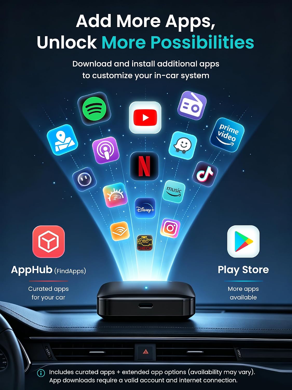 Magic AI Box Wireless CarPlay & Android Auto Adapter, Car Video Box for OEM Wired CP/AA, Dual WiFi & Bluetooth IoT Hub, Supports for Netflix/YouTube/TikTok/TF Card thumbnail
