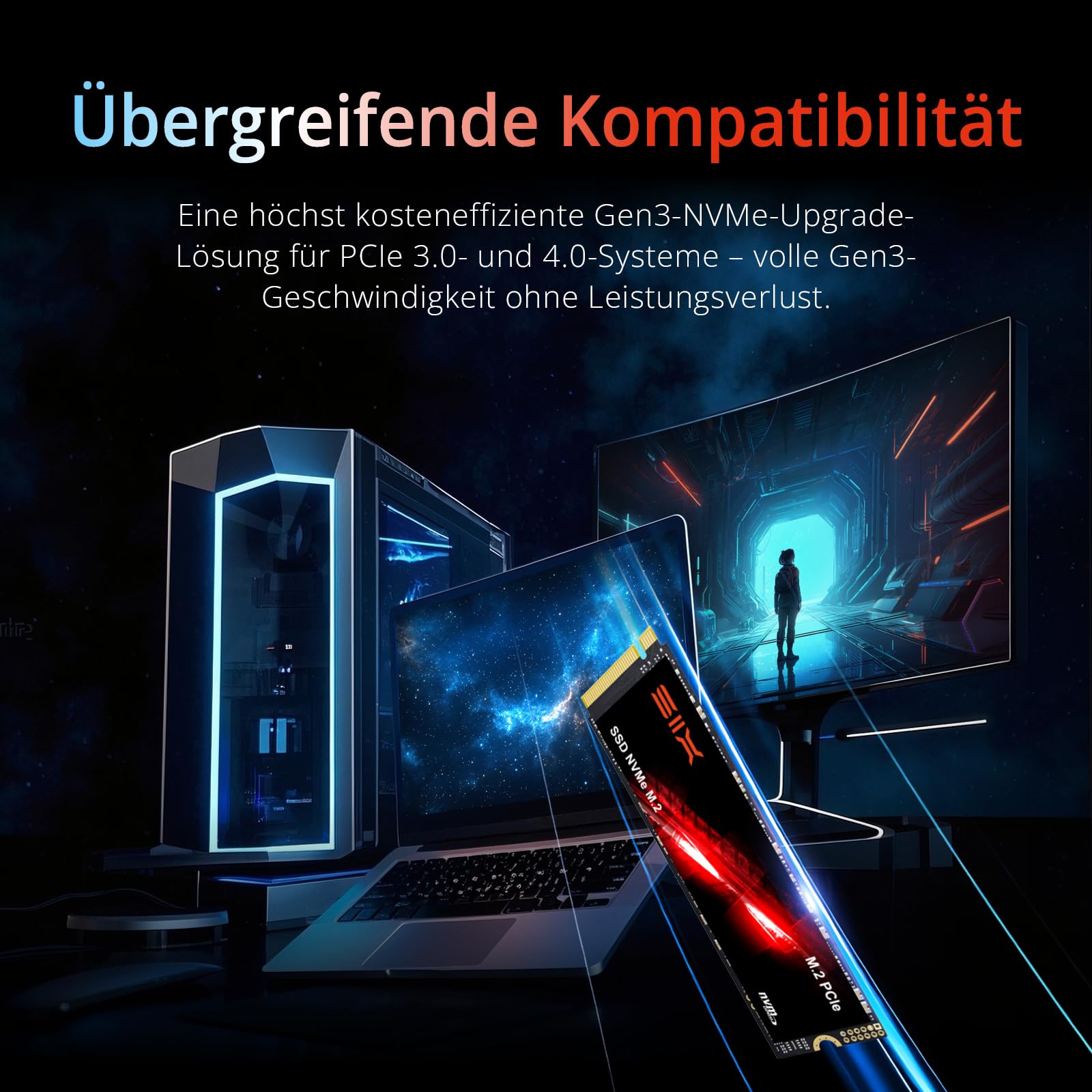 SIX X4000 PRO 256G M.2 SSD PCIe Gen3x4 NVME SSD Interne Solid-State-Laufwerk - bis zu 3.100MB/s Lesen, 1.200MB/s Schreiben