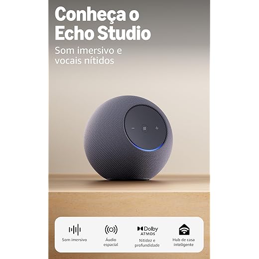Amazon Echo Studio (Geração mais recente), com design compacto, áudio espacial imersivo e Dolby Atmos, Cor Grafite