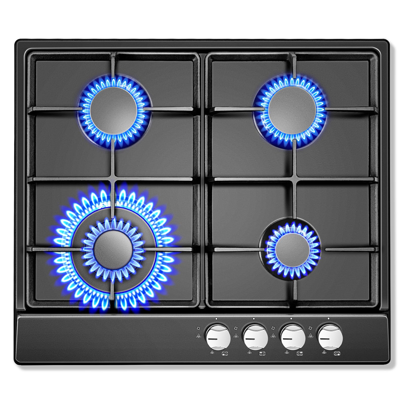 SNDOAS Piano Cottura 4 Fuochi Gas, Piano Cottura Pannello Smaltato Nero, Protezione Tramite Termocoppia, Gas Naturale/Propano, Incorporato, 8060W, accensione elettronica a impulsi | Tavolo da cottura con sicurezza termocoppia, compatibile con gas naturale o propano, pannello smaltato nero