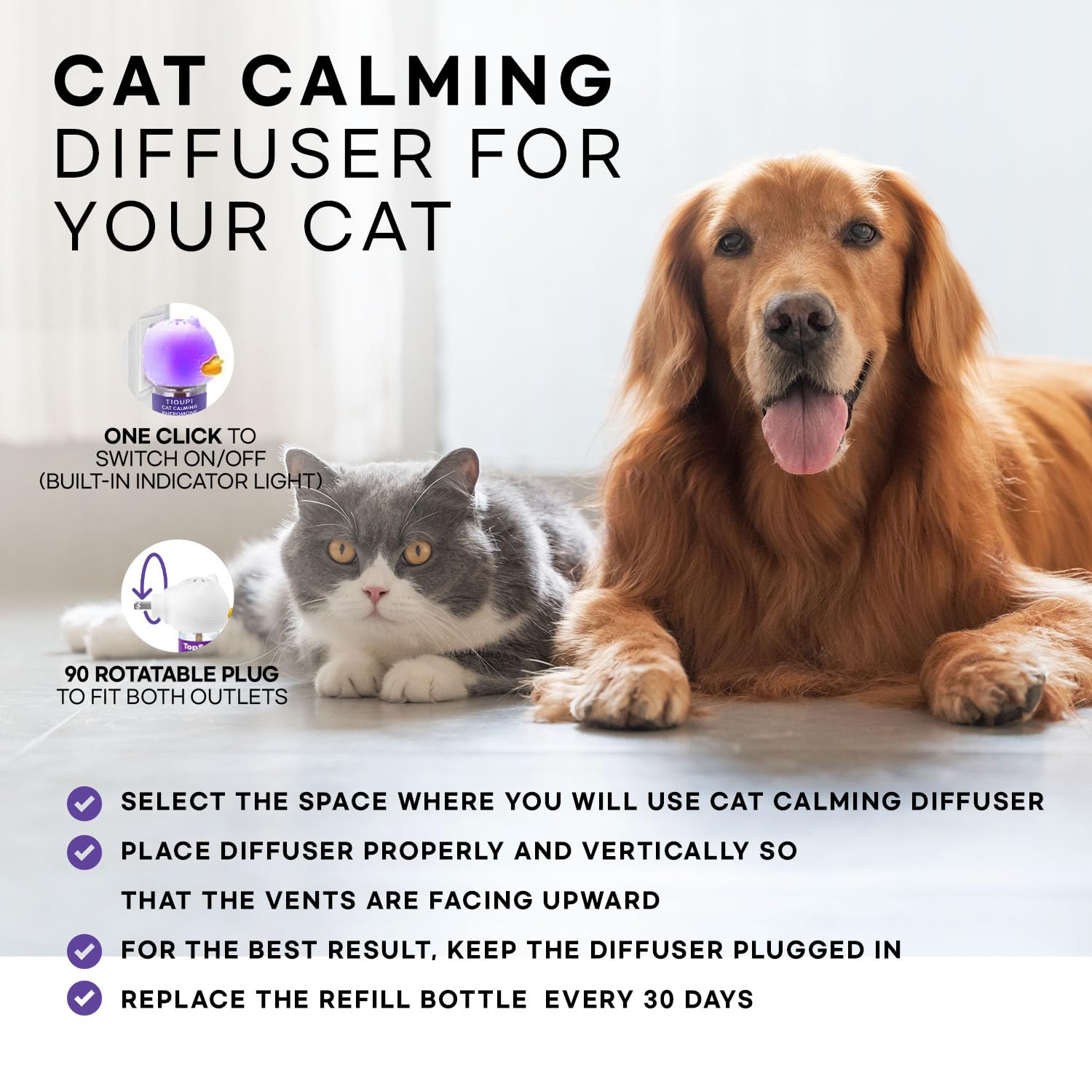 Lot de 2 diffuseurs apaisants de phéromones de chat de qualité supérieure - Soulage le stress et l'anxiété pour chats