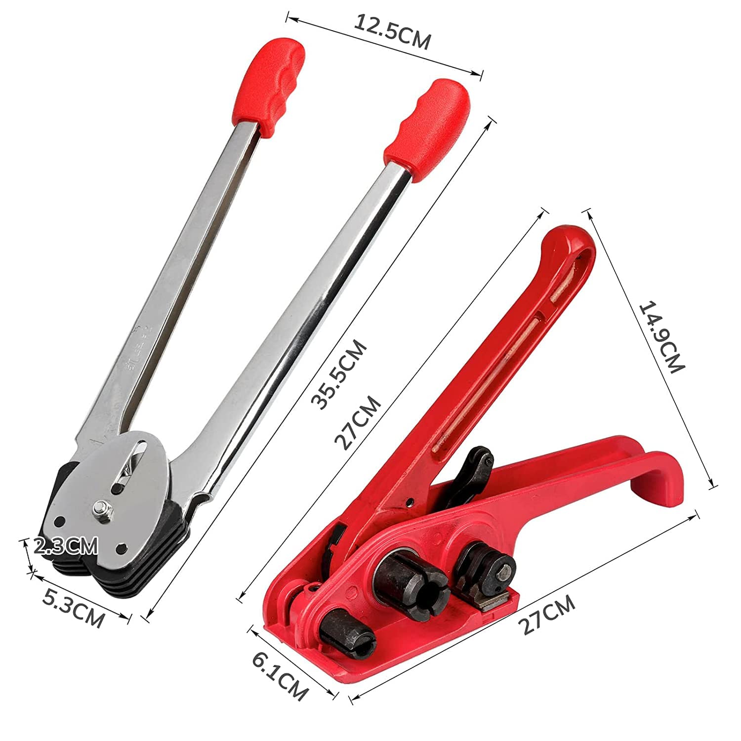 Herramienta de flejado manual, juego de flejado de empaque para sellador de tensor de fleje de PP/PET Sellado manual de empaque con cinturón de flejado de 100 m y kits de hebillas de 50 piezas