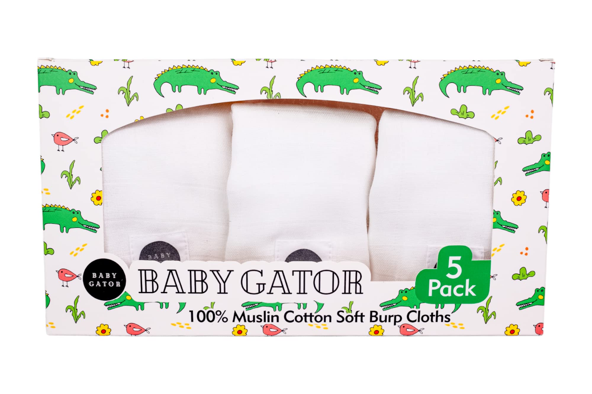 Photo 1 of (2 packs) Baby Gator | Organic Bamboo Cotton Muslin Burp Cloths | 5-Pack 20 x 10 Inch | Machine Washable | Absorbent and Light