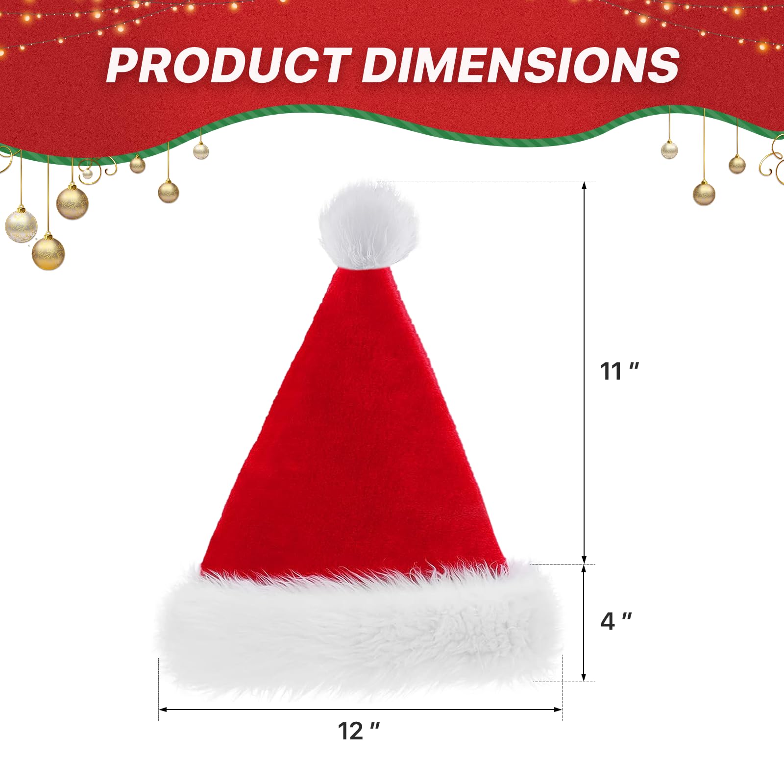 Magshion 6-Pack 12x15 Inch Plush Christmas Santa Hat Red and White Christmas Hat for Adults Children Teens Kids Santa Claus Hat for Holiday Festive Xmas Party