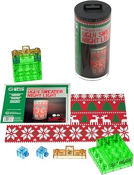 E-Blox Power Blox BYO Holiday Night Light - Ugly Sweater 2 - Glowing Color Changing LED Block, Image Projection Slip, DIY Craft Kit, Kids Ages 5+