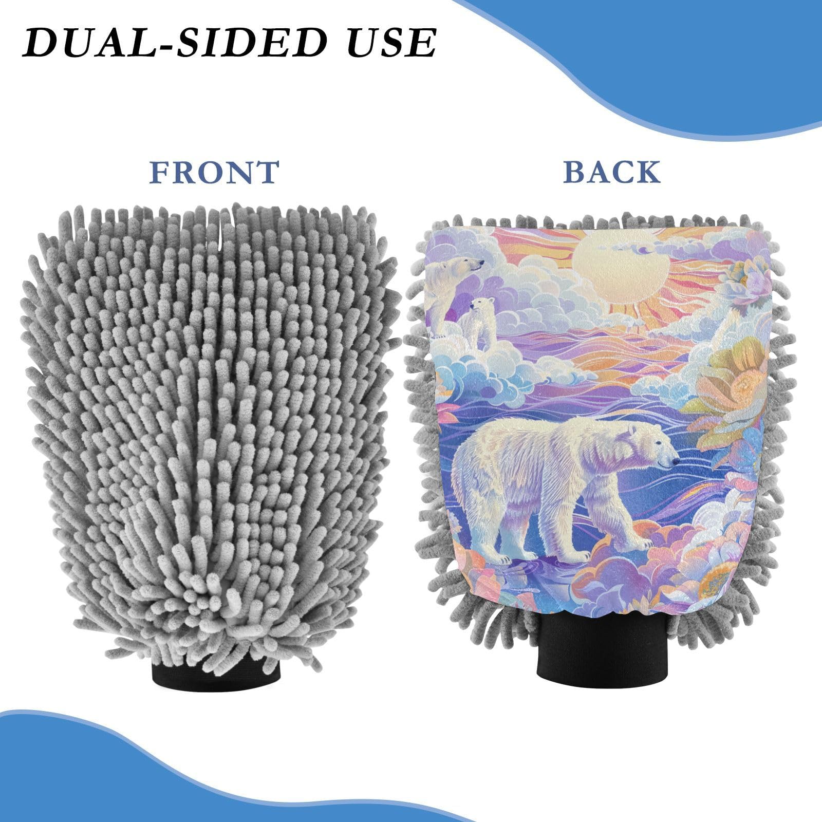 IOACIY Absorbent Microfiber Car Wash Drying Mitts, 2 Pack, Scratch-Free & Lint-Free, Rich Foam, Highly Absorbent, Double Sided, Wash Mitt Perfect for Car Washing, L, Bear (4)