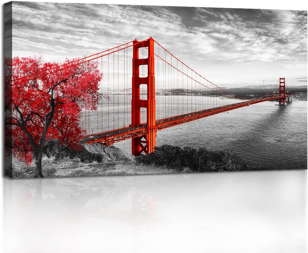 Wall Art Decor Black and White Red Forest Canvas Wall Art for Living Room Bedroom Office Kitchen Home Decorations Modern Landscape Trees Nature Art Framed Ready to Hang