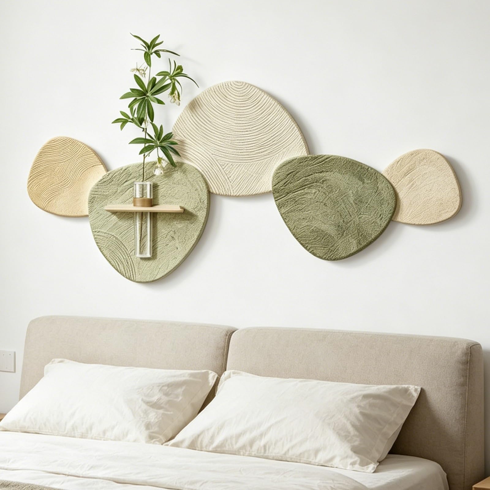 SYXHJTFZ Modern 3D Sandstone Textured Wall Art Borderless Wall Hanging Decor, with Artificial Plant Vase Home Entryway Hallway Wall Decor(B,100 * 46cm/39.4 * 18.1in)
