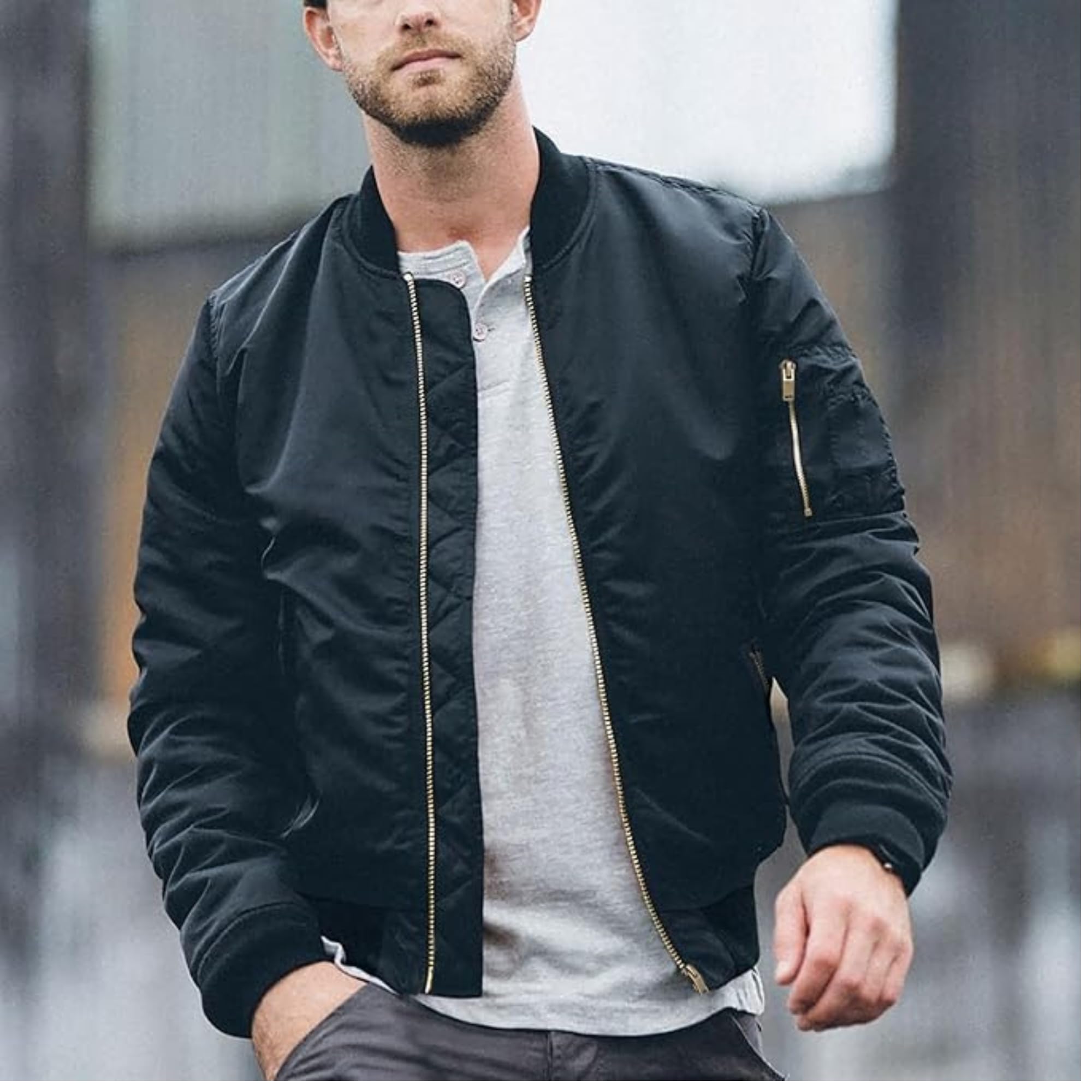 MIA FASHION Men's Bomber Jacket Fashion Lightweight Windbreaker Winter Fall Casual Jackets for Men | Full Zipper Casual Padded Polyester Jacket Black (Size-M) 1