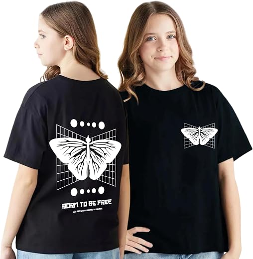 Uniplanet Store Girls Black Cotton Half Sleeve Regular Fit Born to Free T-Shirt – Stylish & Comfortable Casual Wear