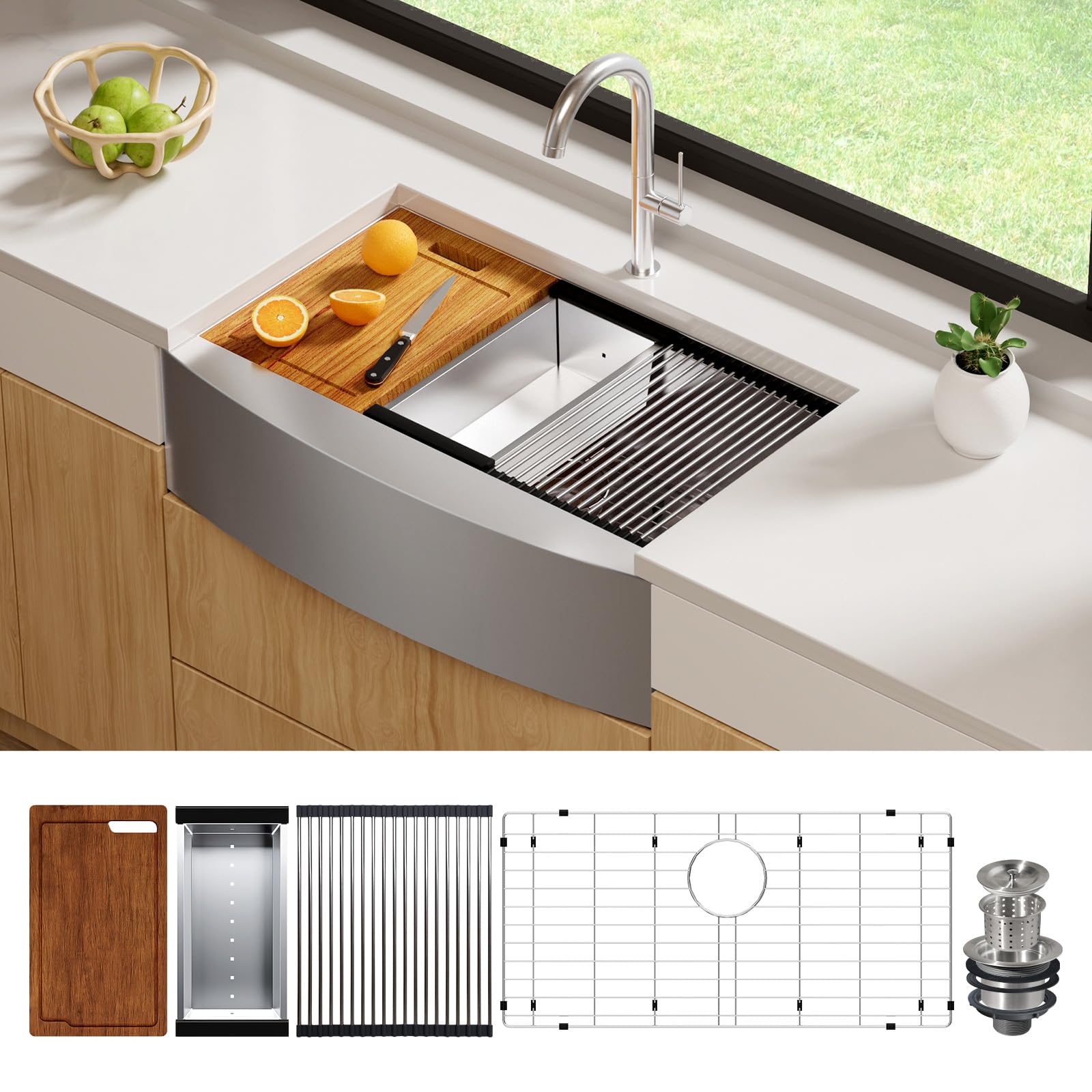 Farmhouse Sink Workstation 30 Inch Stainless Steel Apron Sinks 16