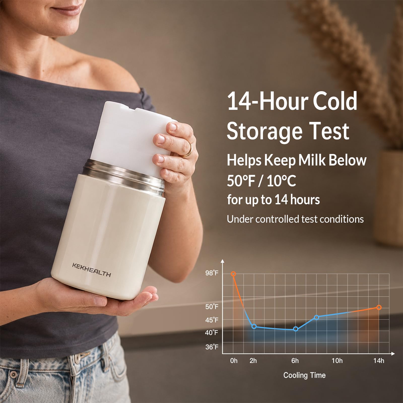 325 ml Muttermilch-Kühler aus Edelstahl, 360° Kühlgelring, 14 Stunden Kühllagerung, BPA-freie 325 ml Flasche, auslaufsicherer tragbarer Kühler für halbtägiges Abpumpen, Arbeit und Reisen