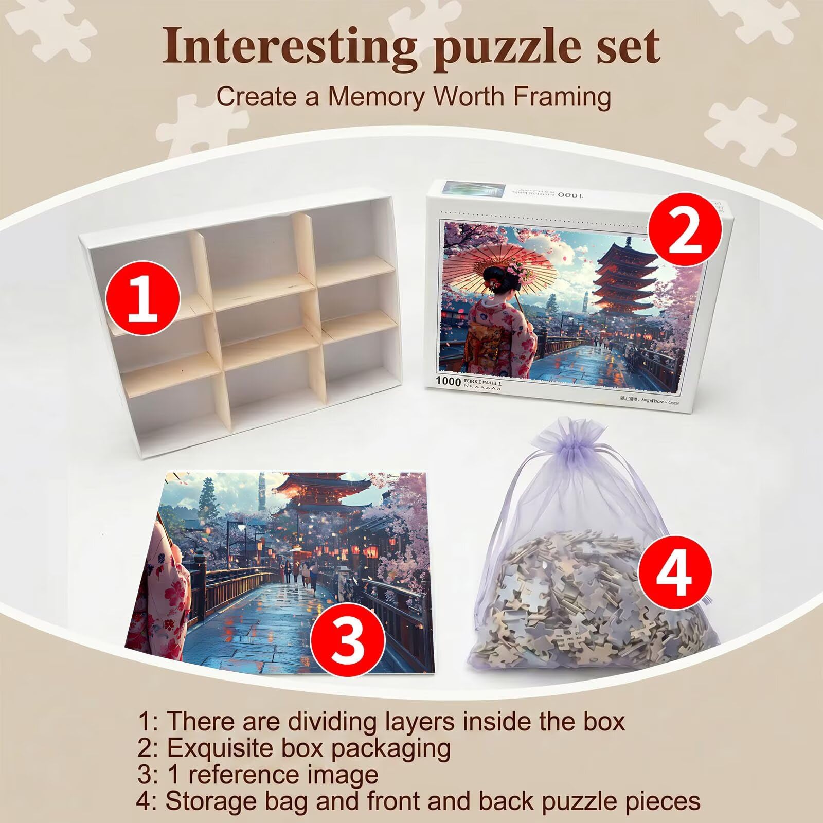 donna Giappone Puzzle 1500 Pezzi per Adulti, Puzzle in Legno - Collezione Classica con Poster Incluso - Sfida di Concentrazione e Passatempo Antistress, Gioco Educativo per Famiglia, 87 x 57 cm f0-820