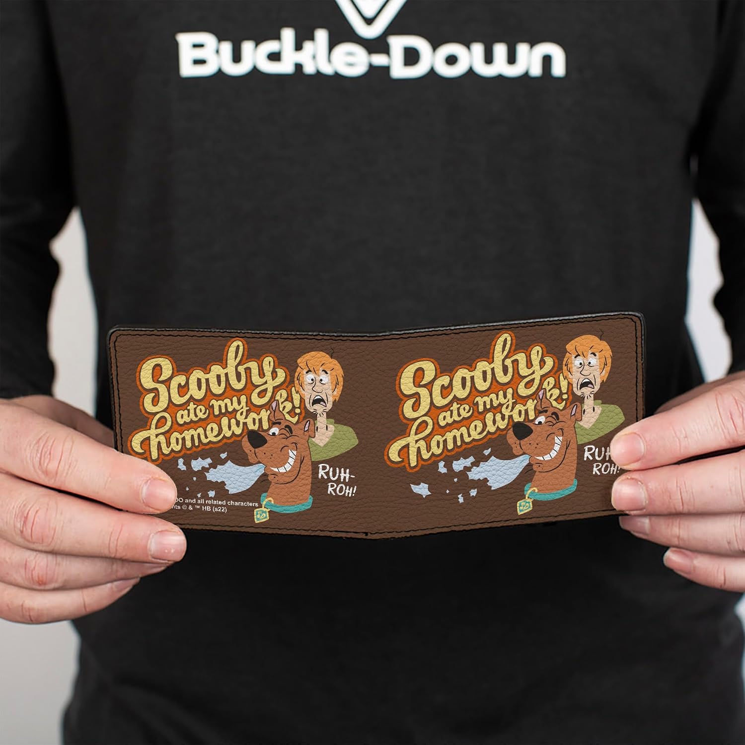 Buckle-Down Scooby Doo Wallet, Bifold, Scooby Doo and Shaggy Scooby Ate My Homework Pose Brown, Vegan Leather