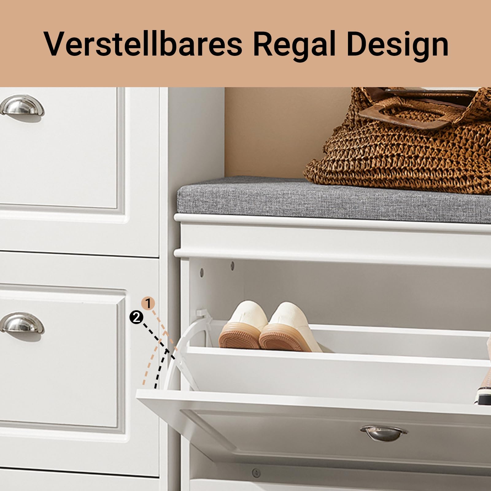 SoBuy Schuhbank mit Sitzfläche Schuhschrank mit Sitzbank Schuhschrank mit Klappe, Schuhregal schmal Schuhbank mit Stauraum für Flur, Wohnzimmer, Schlafzimmer, bis 150 kg, Weiß 75x51x24cm, FSR82-L-W