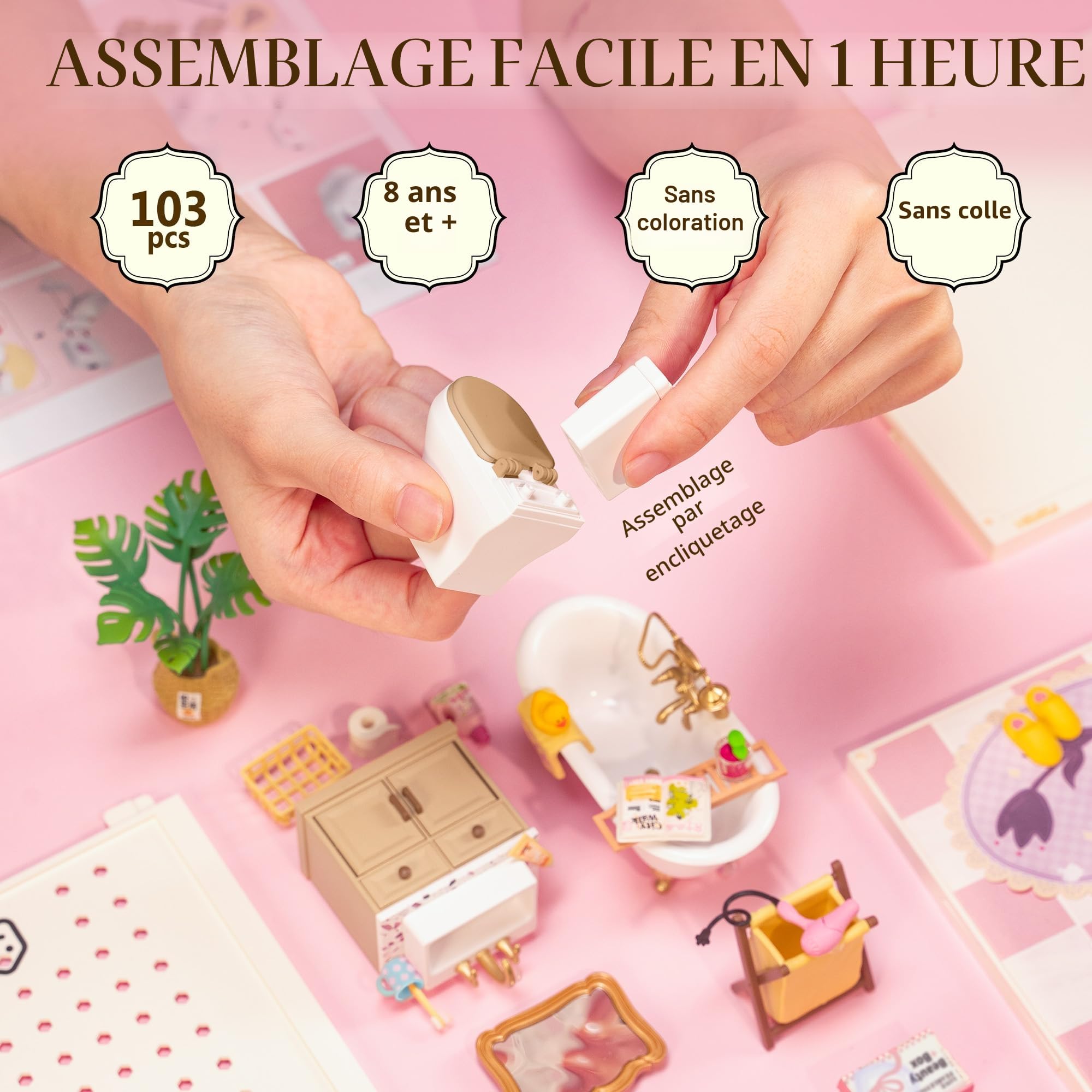 Rolife Kit de maison miniature à faire soi-même pour adultes pour construire la maison, le bureau, la bibliothèque, l'artisanat, idée cadeau pour filles, garçons, enfants (salle de bain à bulles pop)