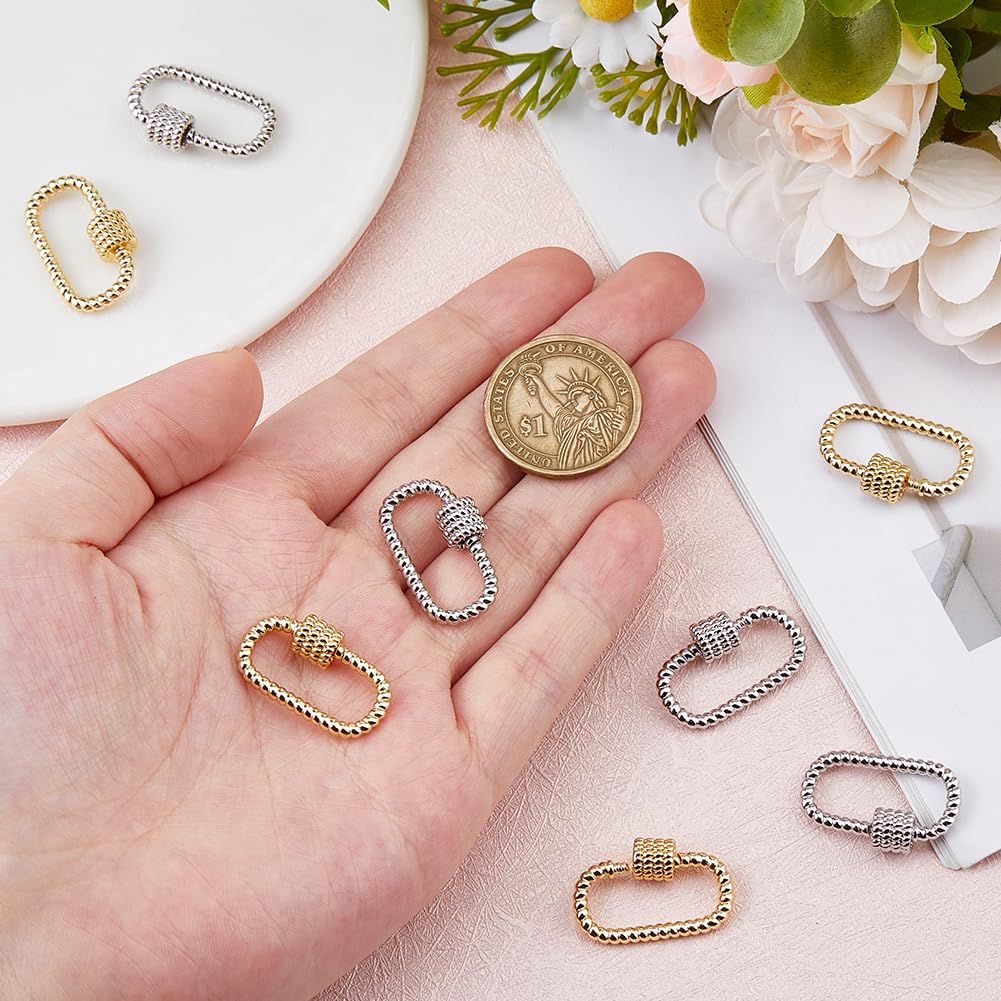 8 moschettoni a vite, forma ovale, chiusura in ottone, 2 colori, clip a moschettone, per portachiavi, collane, accessori per la creazione di gioielli