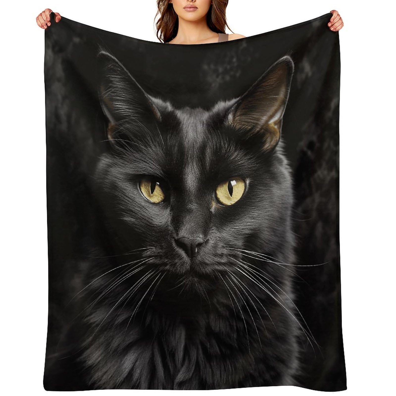 A Black Cat on A Black Background Throw Blanket for Couch and Bed Super Soft Warm Lightweight Throw Blankets Cozy Fuzzy Flannel Blanket Personalized Decorative Blankets for Sofa Decor 30"x40"
