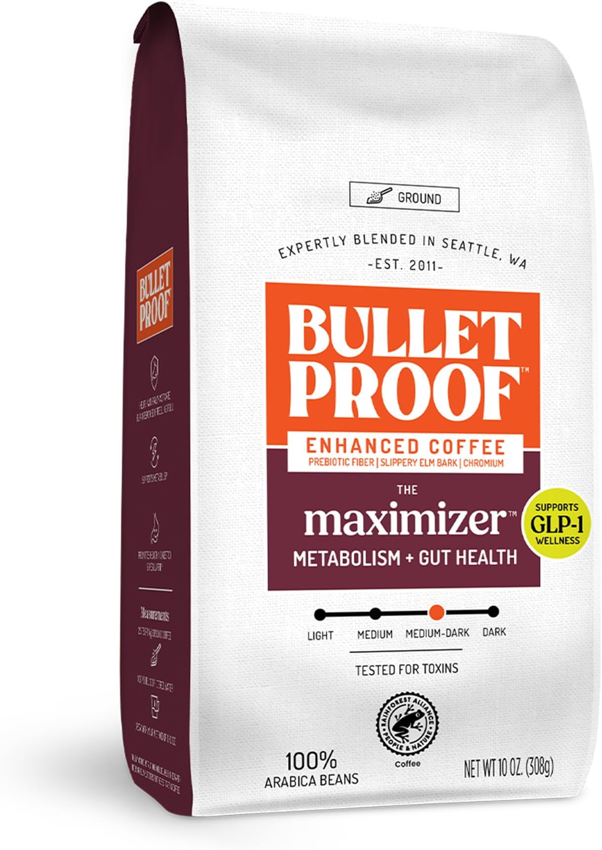 Bulletproof Maximizer Ground Coffee with Prebiotics, Metabolism and Gut Health Support, Clean Coffee Tested for Toxins, Medium-Dark Roast, 10 oz