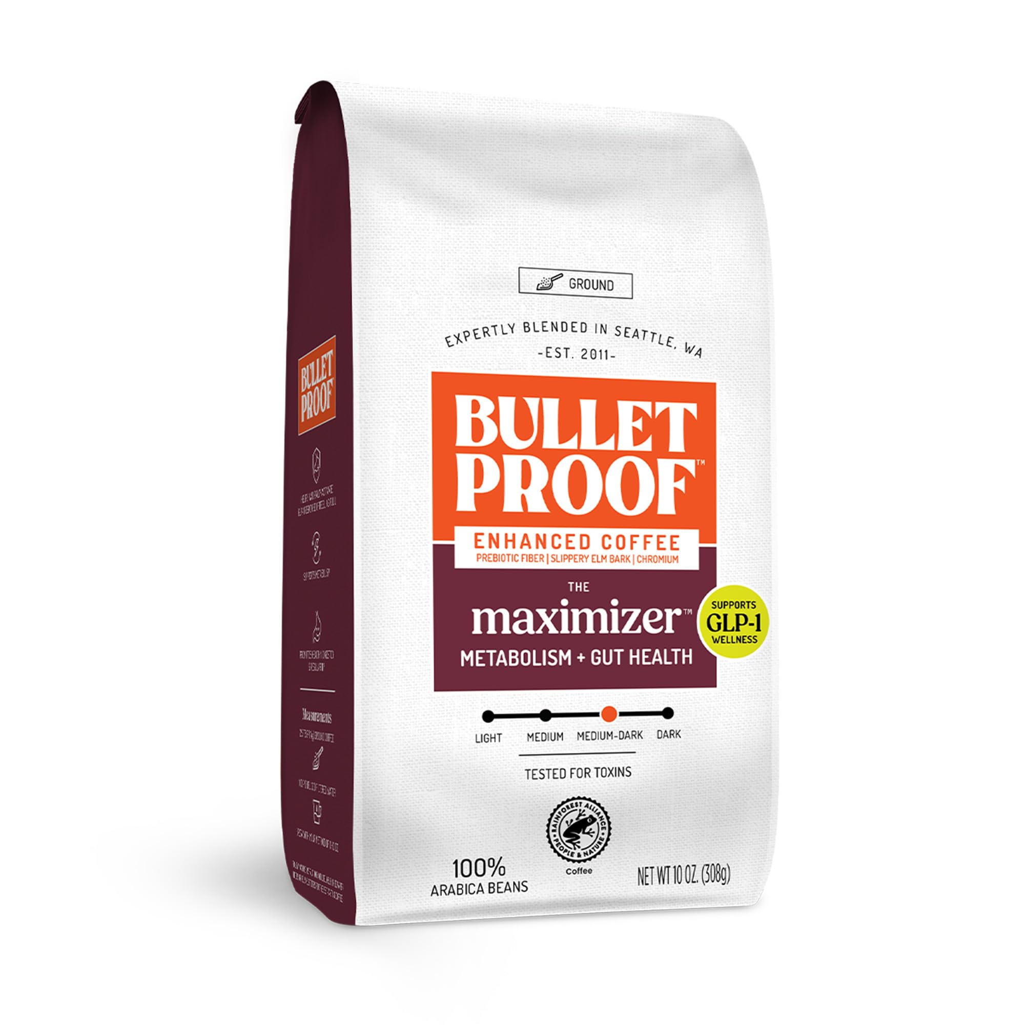 Bulletproof Maximizer Ground Coffee with Prebiotics, Metabolism and Gut Health Support, Clean Coffee Tested for Toxins, Medium-Dark Roast, 10 oz