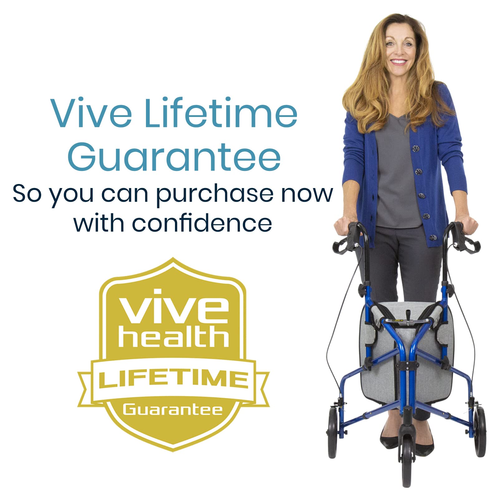 Vive Mobility Andador con ruedas de 3 ruedas, ligero y plegable para personas mayores, hombres y mujeres, plegable, resistente, de tres ruedas, para uso en interiores y exteriores (azul)