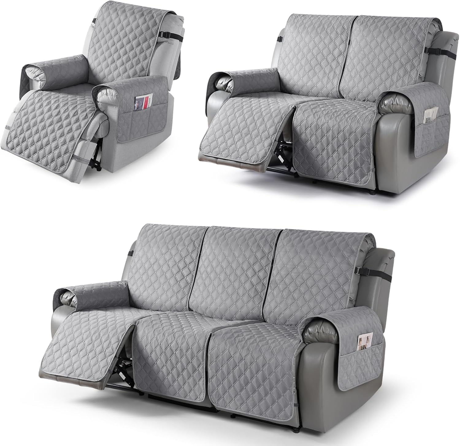 TAOCOCO 100% Waterproof Recliner Chair Cover & Loveseat Recliner Cover & Recliner Couch Cover(Light Gray)