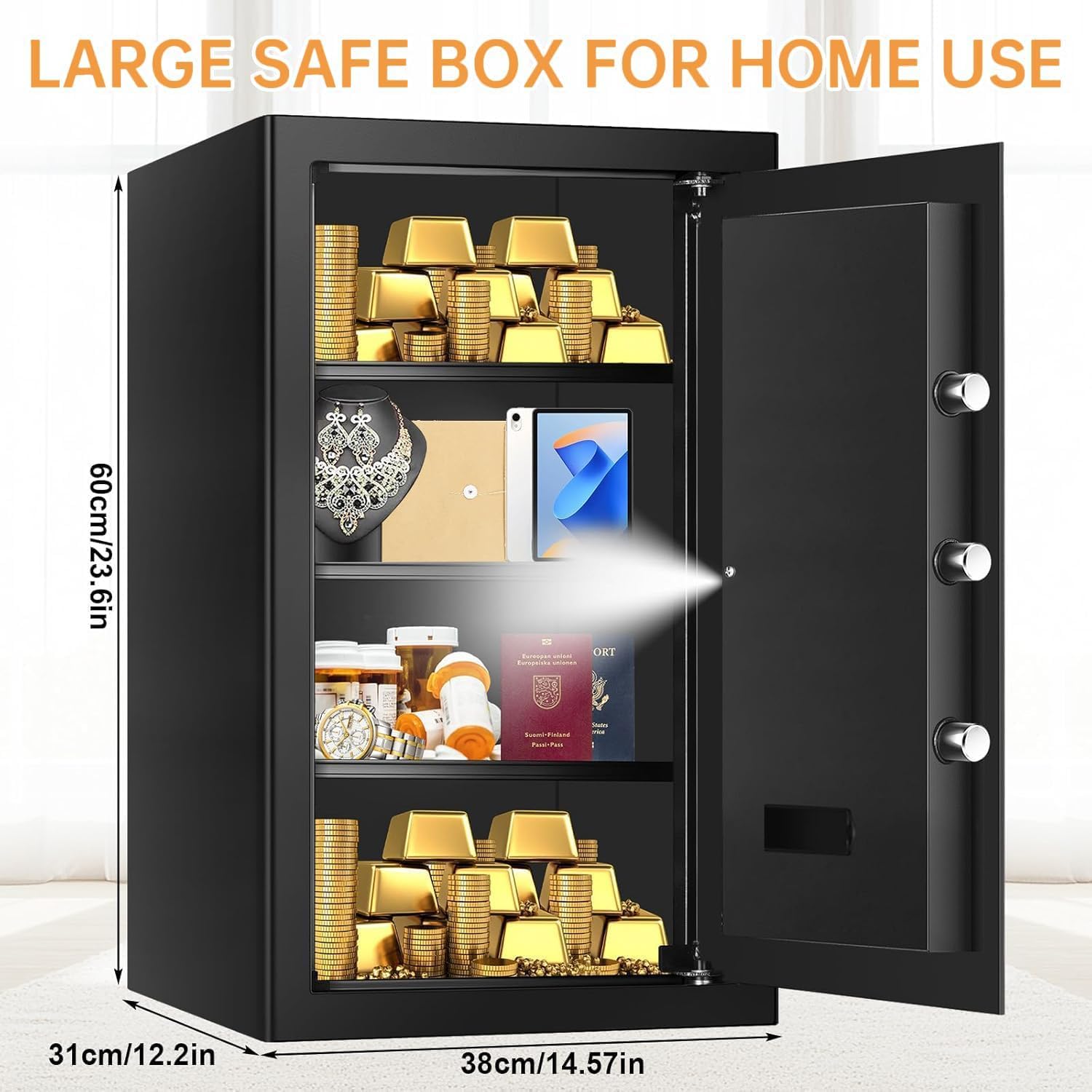 5.2 Cub Large Fireproof Safes for Home Use, Digital Security Safe Home Safes Fireproof Waterproof with Combination Lock and 3 Removable Shelves, Anti-Theft Fire Safe Box for Document Money Valuables thumbnail