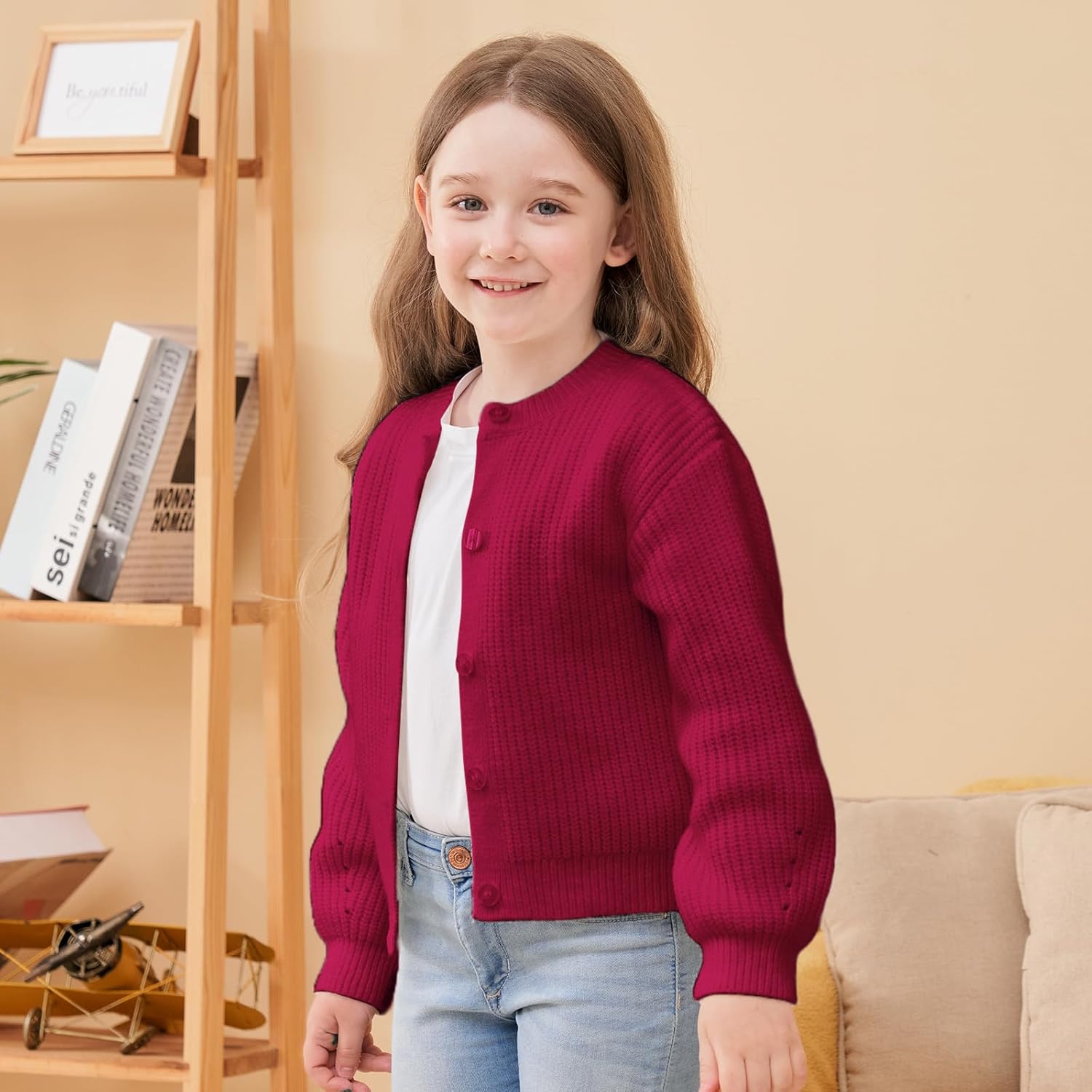 Girls' Cardigan with Button Loose Long Sleeve Shrug Sweaters Cropped Uniforms Kids Knit Sweater Outerwear - Image 5