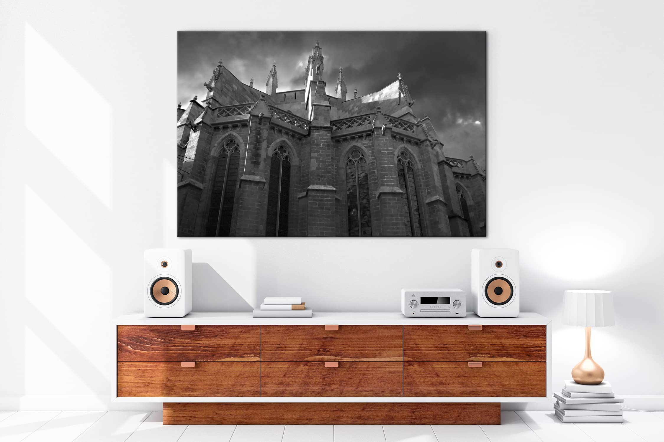 deyoli Gotycka katedra format: 75 x 50 cm efekt: czarny/biały jako obraz na płótnie, motyw oprawiony na ramie z prawdziwego drewna, wysokiej jakości druk cyfrowy z ramą