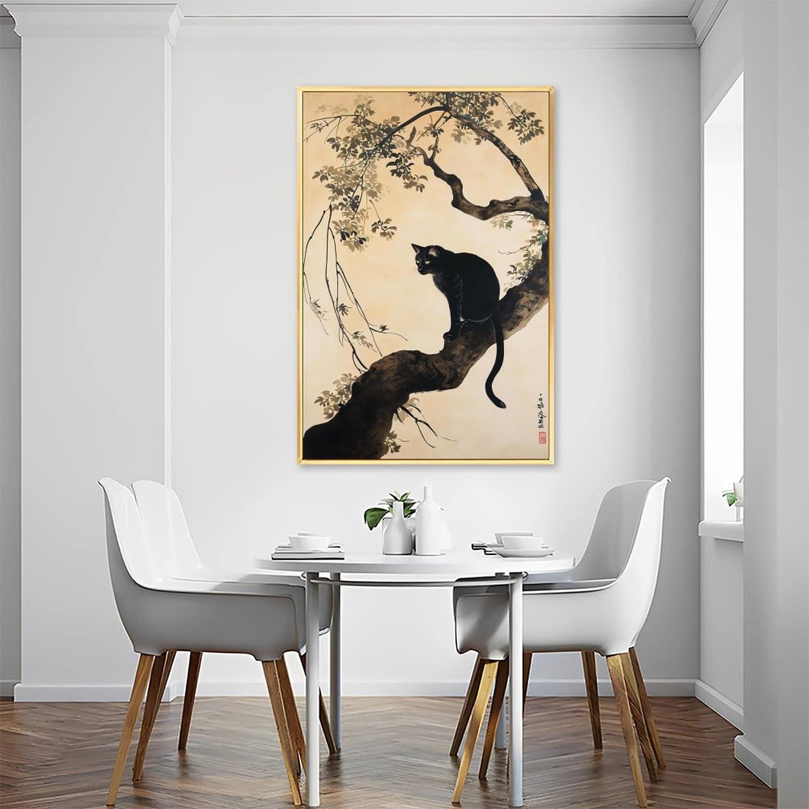 Amazon.co.jp: 絵画 枝に横たわる黒猫インテリア 絵画 かわいい