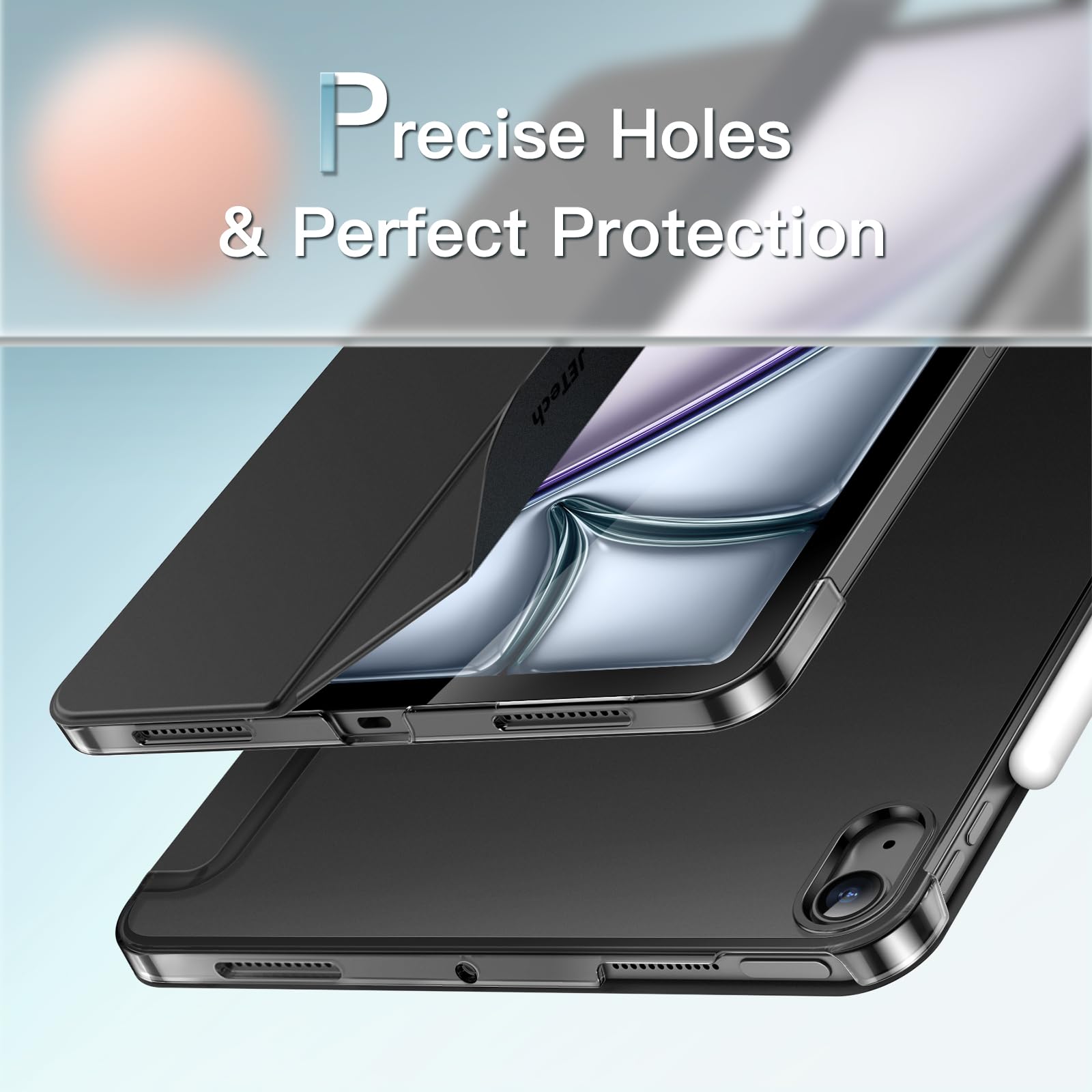 JETech Custodia per iPad Air 13 Pollici M3/M2 (2025/2024), Sottile Supporto Rigido Retro Conchiglia Intelligente Cover con Auto Svegliati/Sonno (Nero)
