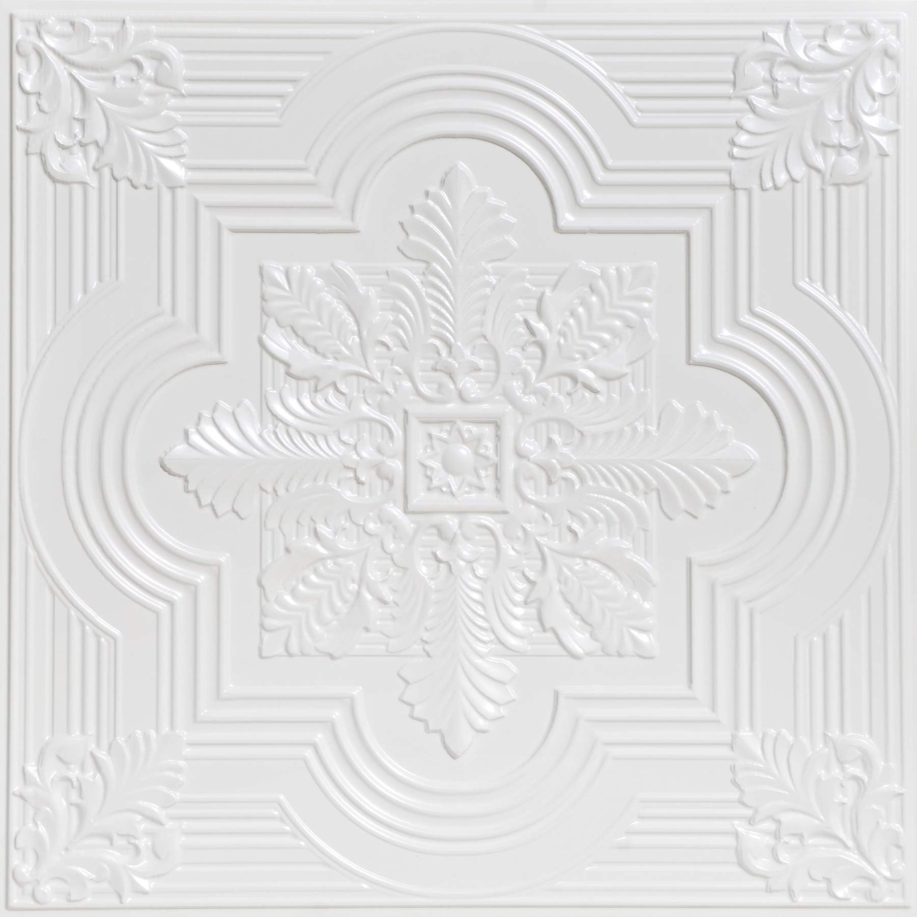 From Plain To Beautiful In Hours 206 Large Snowflake PVC 2' x 2' Lay-in or Glue-up Ceiling Tile, Pack of 1, White Pearl