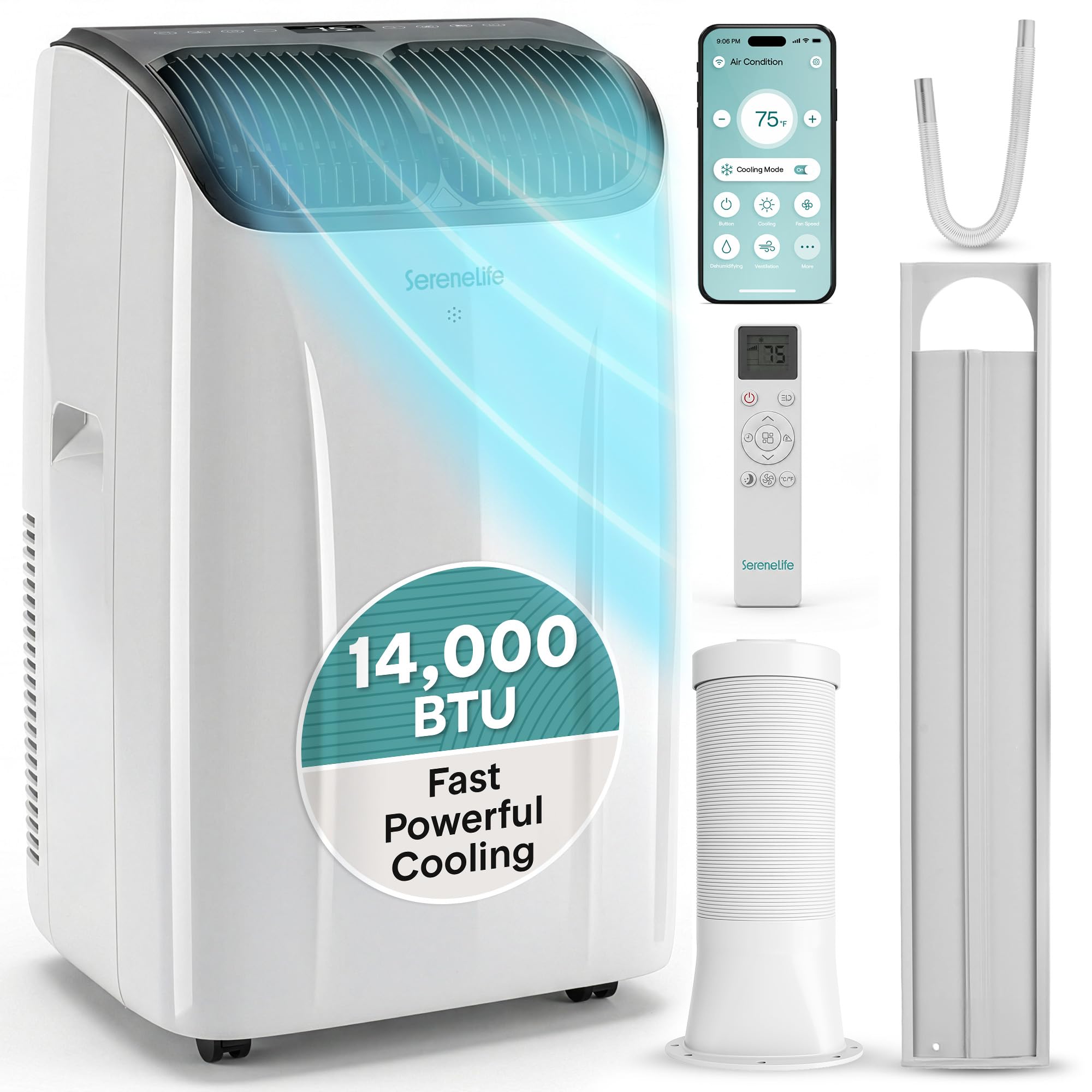 SereneLife 14000 BTU Portable Air Conditioner with Dehumidifier and Fan