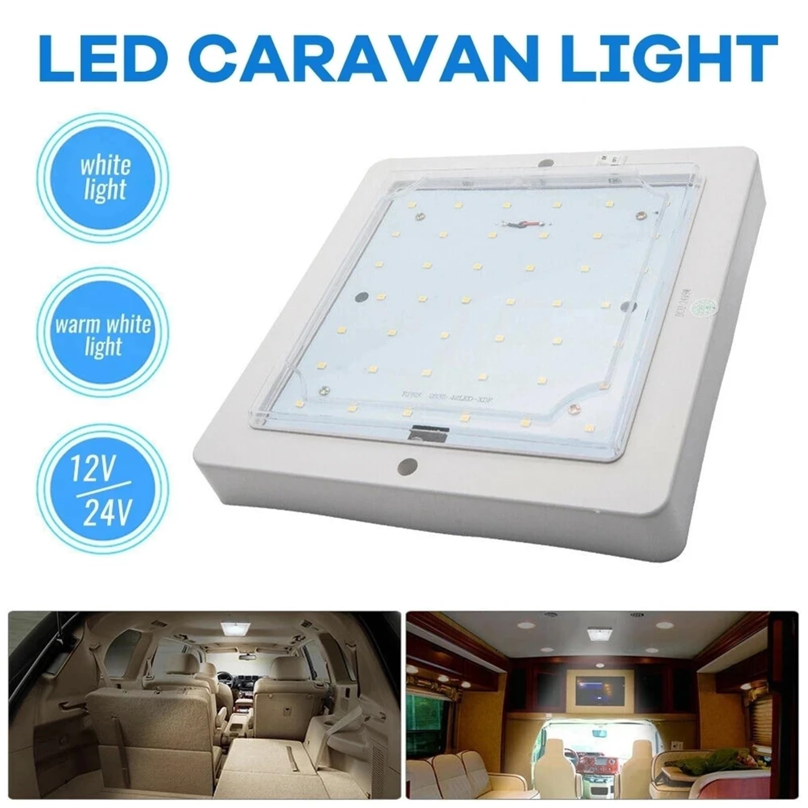 1 szt. 9 W 12 V lampa LED do samochodów kempingowych, kamperów, sufitów, wnętrz, dachów, samochodów ciężarowych, przyczep kempingowych, autobusów, łodzi, kwadratowe światło dachowe dla Campera(Wit)