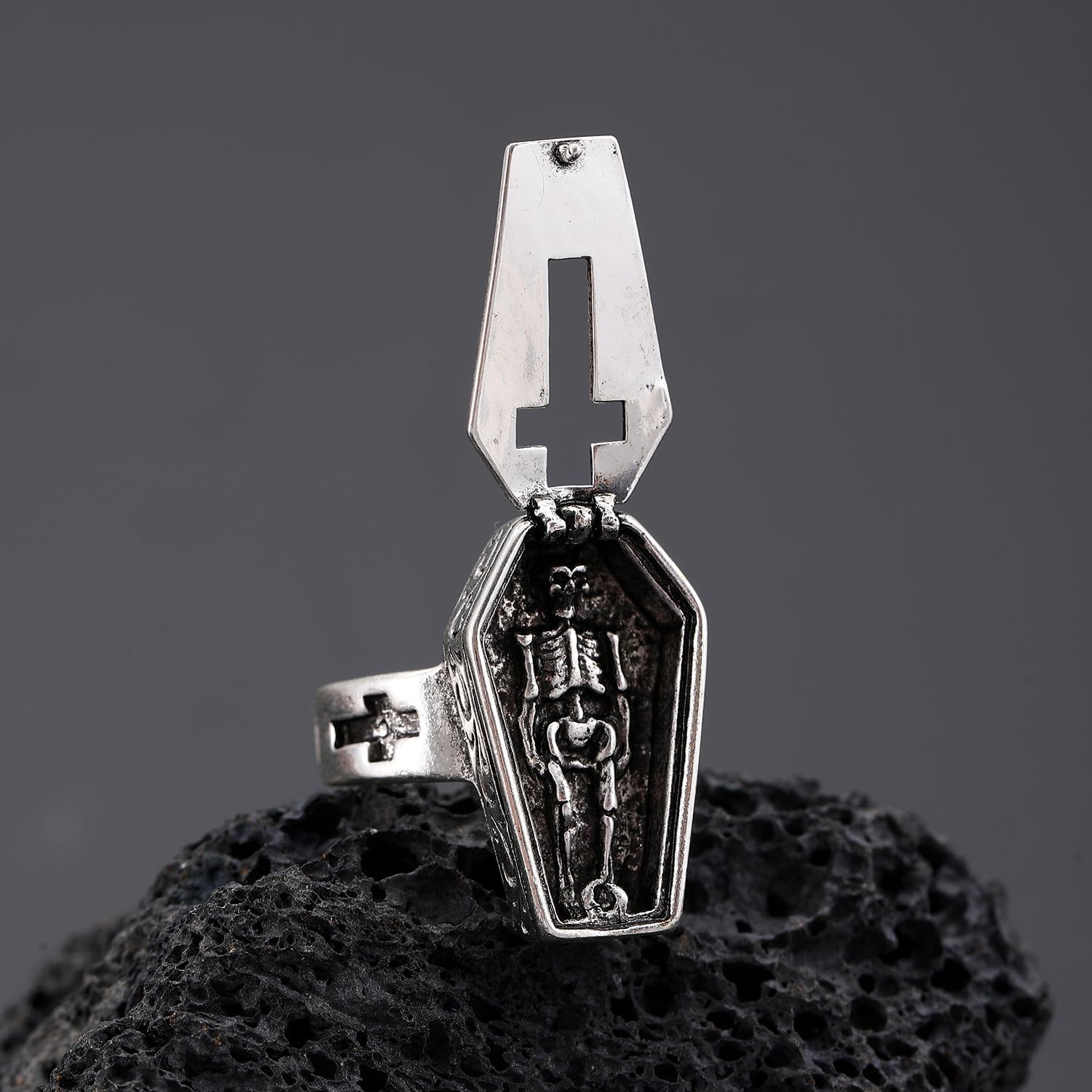Vintage Coffin Cross Ring for Men'S Rings,Gothic Skull Adjustable Ring for Women Man, Chunky Rings Aesthetic Boho Rings Jewelry, Coffin Can Be Opened - Image 7