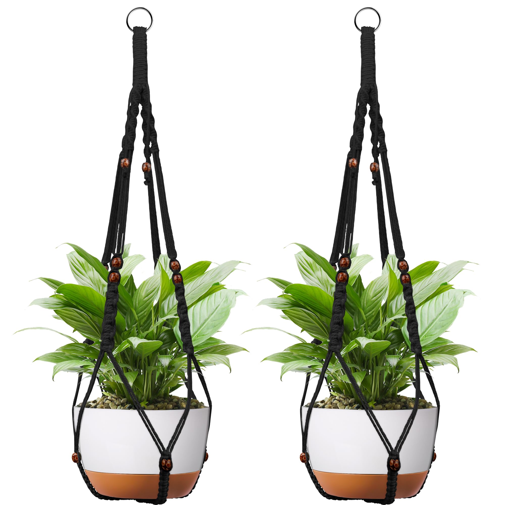 IDEEEPAN Macrame Plant Hanger - Fits 6-15 Inch Pots, Hanging Planter Holder for Indoor Outdoor, Cotton Rope Boho Home Decor, 43 Inch, Set of 2, Black