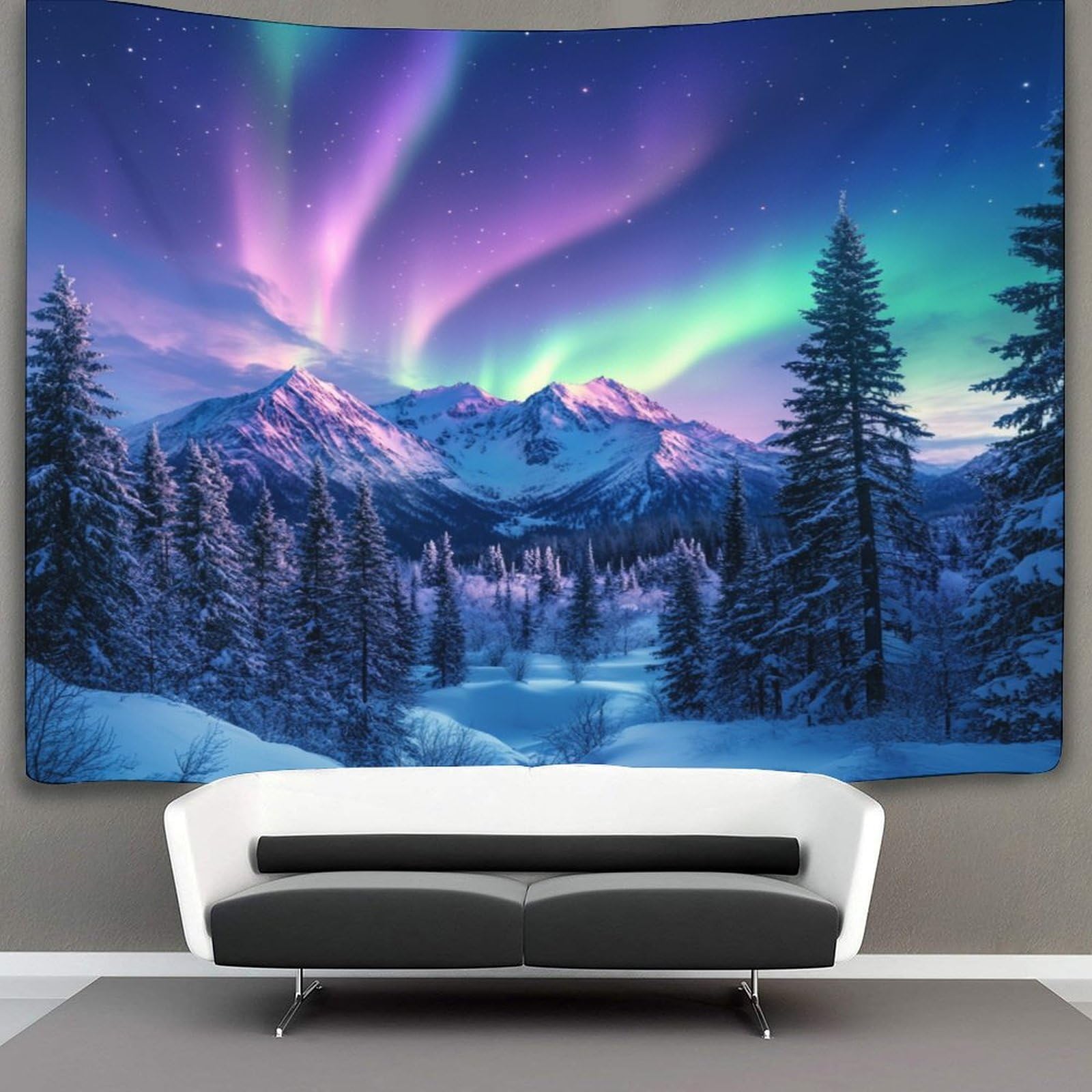 Kaiyun Style-13 Beautiful Northern Lights Tapestry Wall Hanging Snow Capped Trees And Mountains Wall Art For Living Room Bedroom Dorm 130Cmx150cm