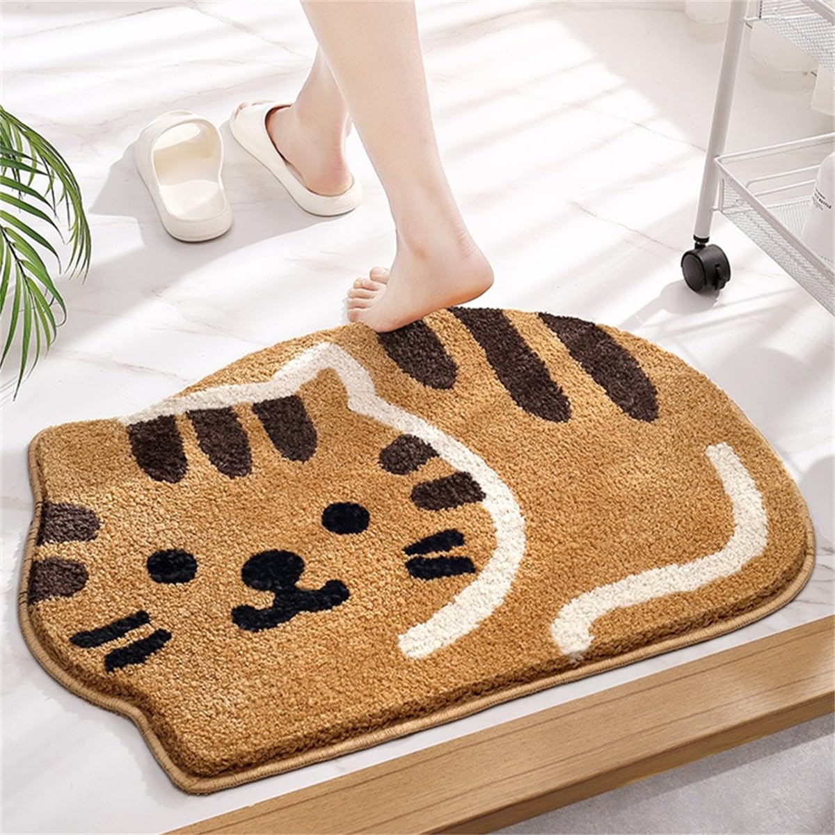 Ankah Dusche, Badewanne, Badematte, Badezimmerteppich, rutschfest, saugfähig, weiche Matte für Badezimmer, Bezauberndes Katzen-Motiv, Badematte, Türvorleger, Trockenteppich, 45,7 x 66 cm, Khaki