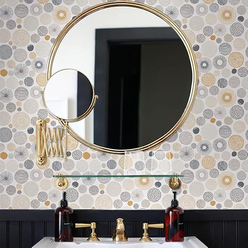 Miniatura 4 de Papel tapiz de 18 x 236 pulgadas, diseño geométrico bohemio de círculo, fácil de despegar, papel de contacto de vinilo vintage, autoadhesivo,