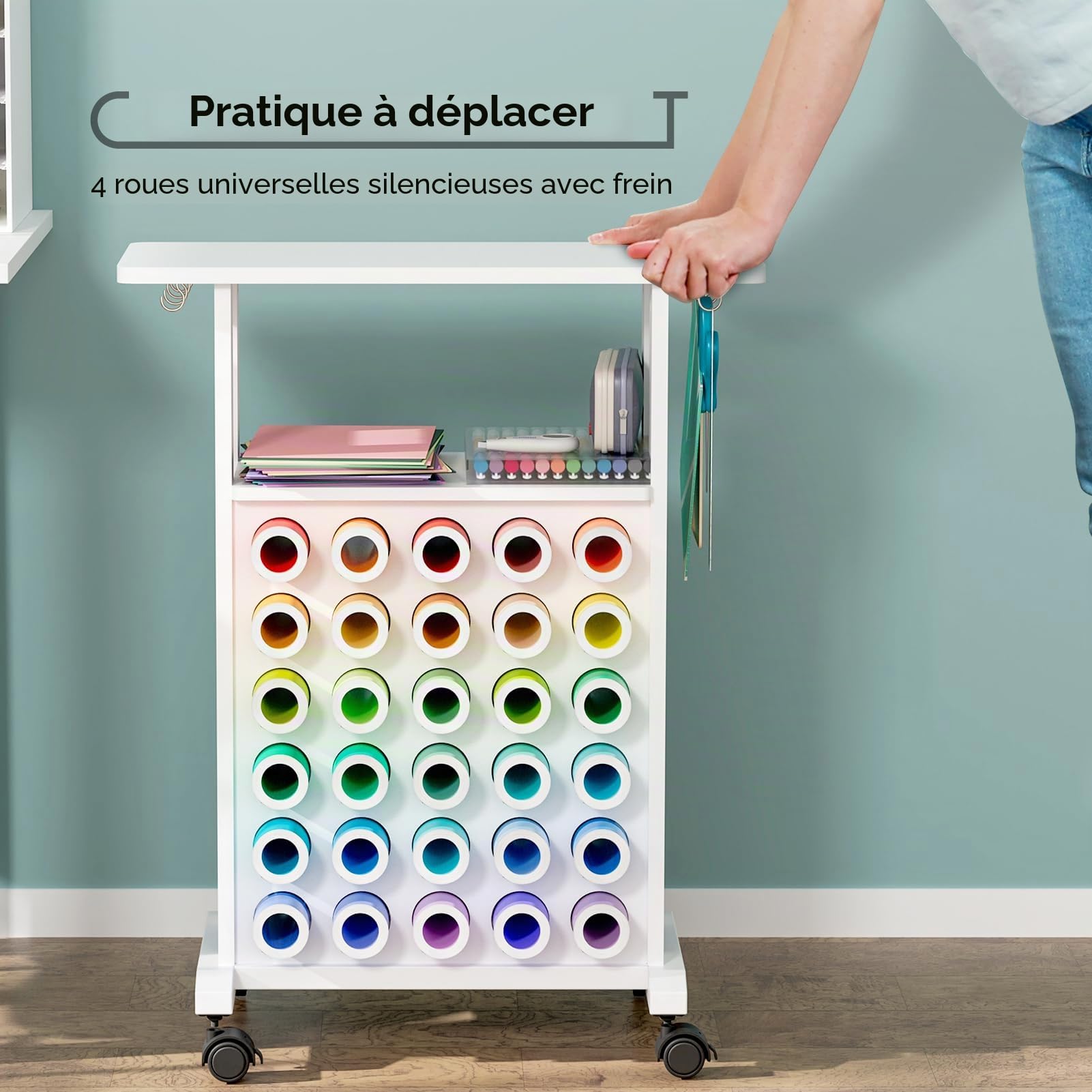 Crafit Organisateurs et rangements compatibles avec les machines Cricut, chariot de rangement pour artisanat à roulettes avec 30 porte-rouleaux de vinyle, poste de travail d'organisation