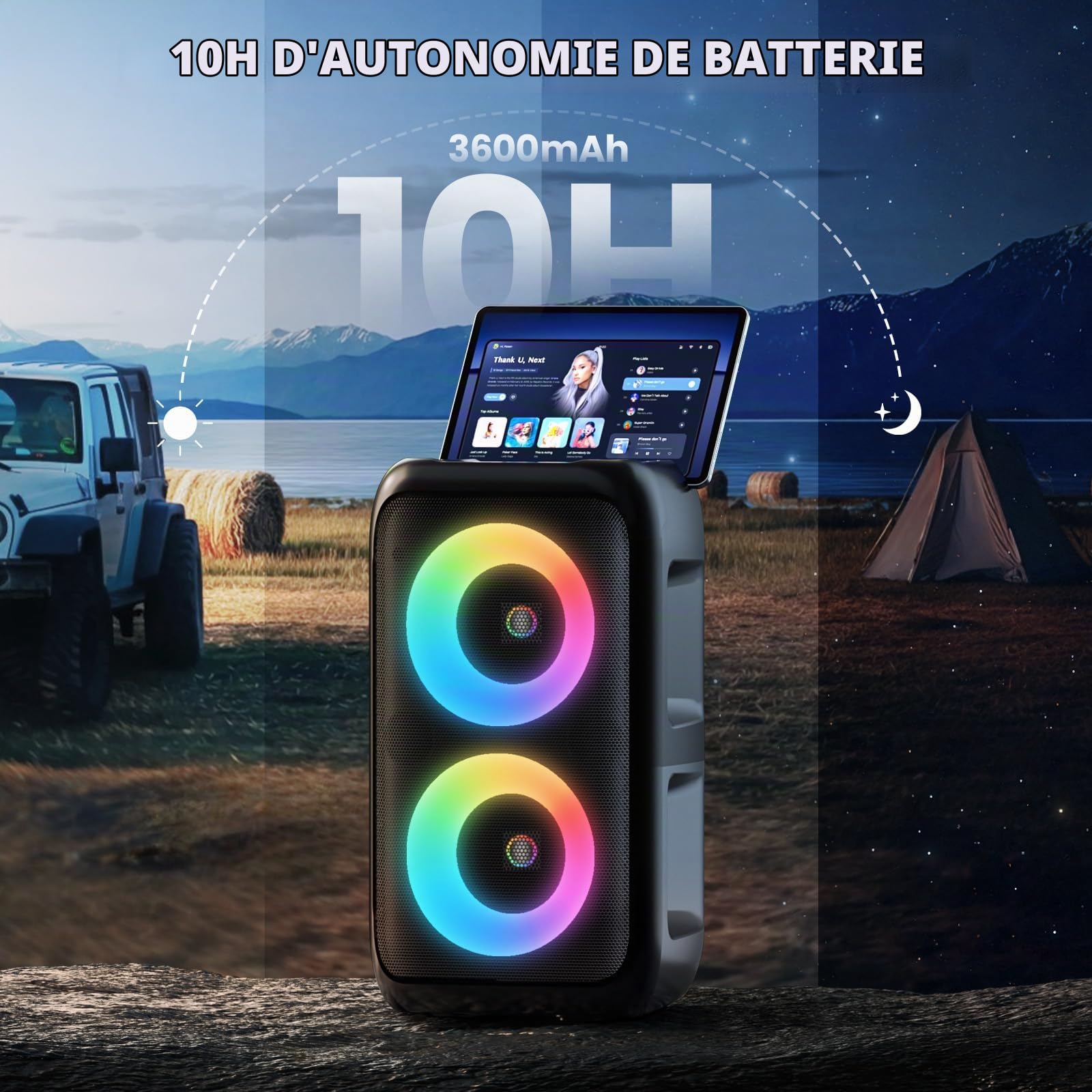Machine à karaoké, haut-parleur Bluetooth portable avec 3 microphones de karaoké sans fil, avec trois microphones, karaoké 10 W pour adultes et enfants avec caisson de basses amélioré, système de