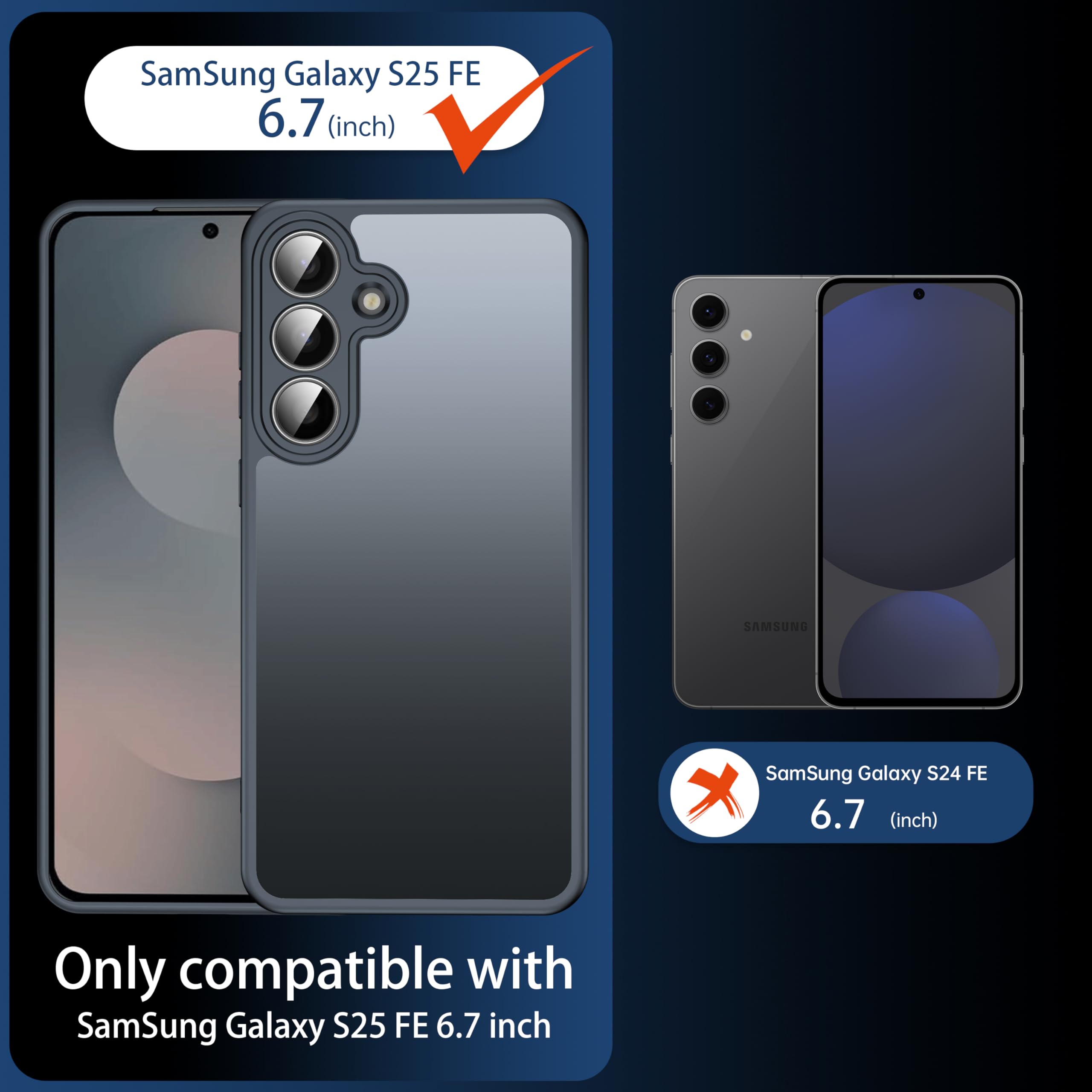 FLLAO Opaca Cover Compatibile con Samsung Galaxy S25 FE 5G con 2 Vetro Temperato, [Della Fotocamera Protezione] Anticaduta Antiurto Anti-Graffio Anti-Impronte Hard PC Glassata Custodia Nero