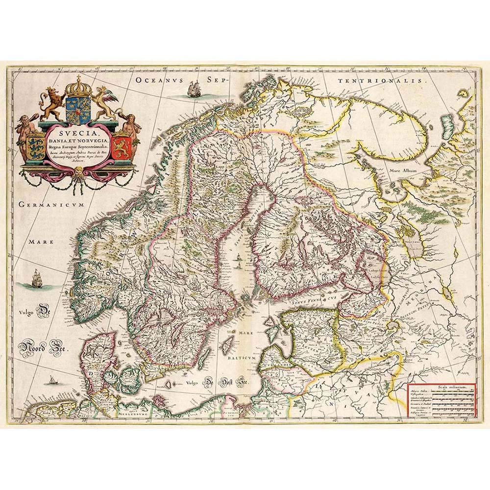 Wee Blue Coo Map Antique Scandinavia Norway Sweden Finland Art Print Poster Wall Decor 12X16 Inch