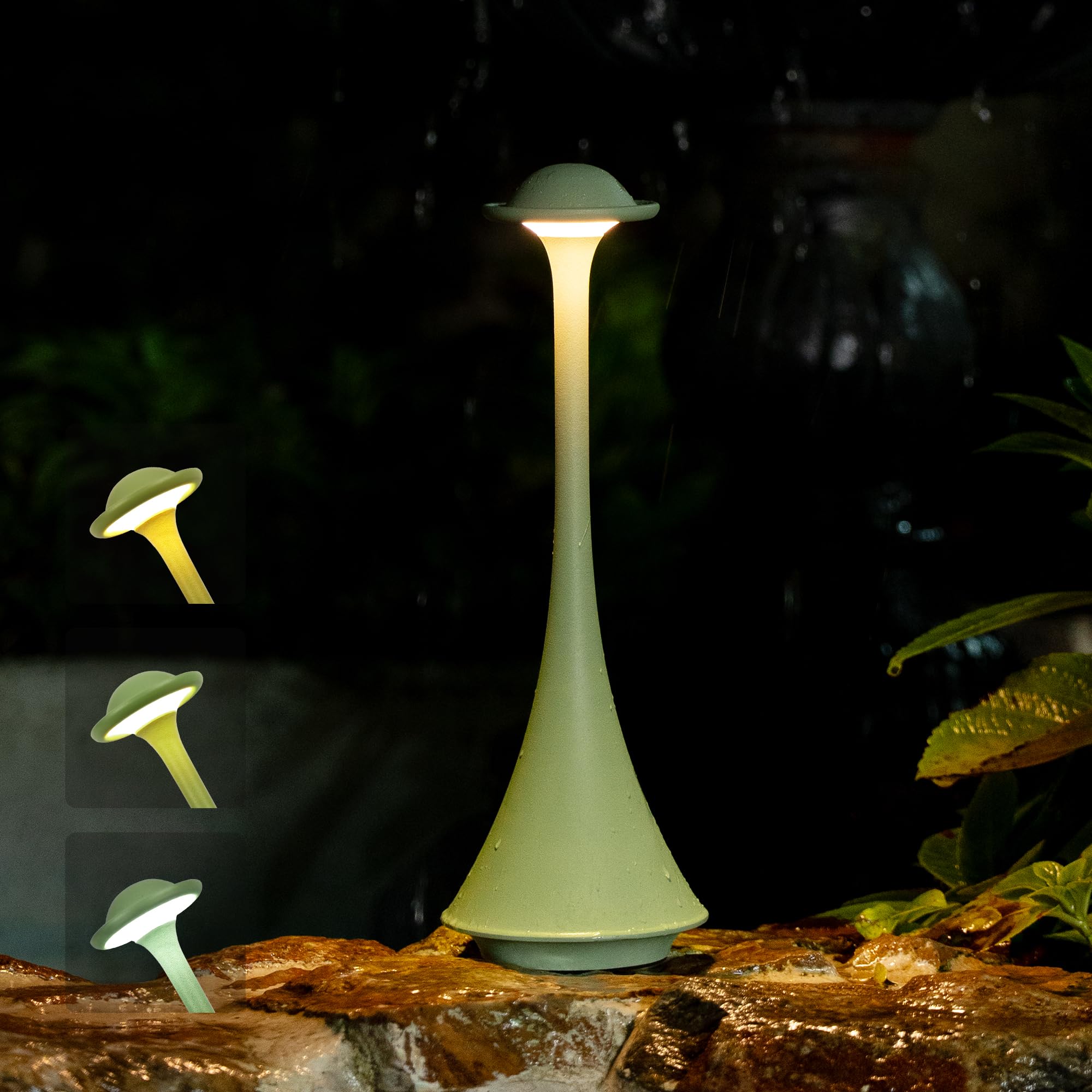 LuminexDesigns Futuristic Cordless LED Table Lamp Rechargeable–Minimalist Sage Green Metal Design,Touch Dimmable Bedside Lamp for Living Room,Dining Table & Cozy Ambient Lighting